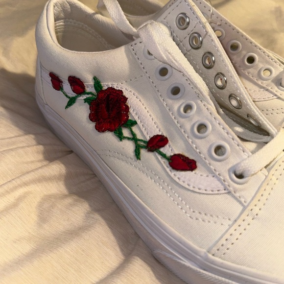Vans Women's White and Red Floral Sneakers - Picture 2 of 4